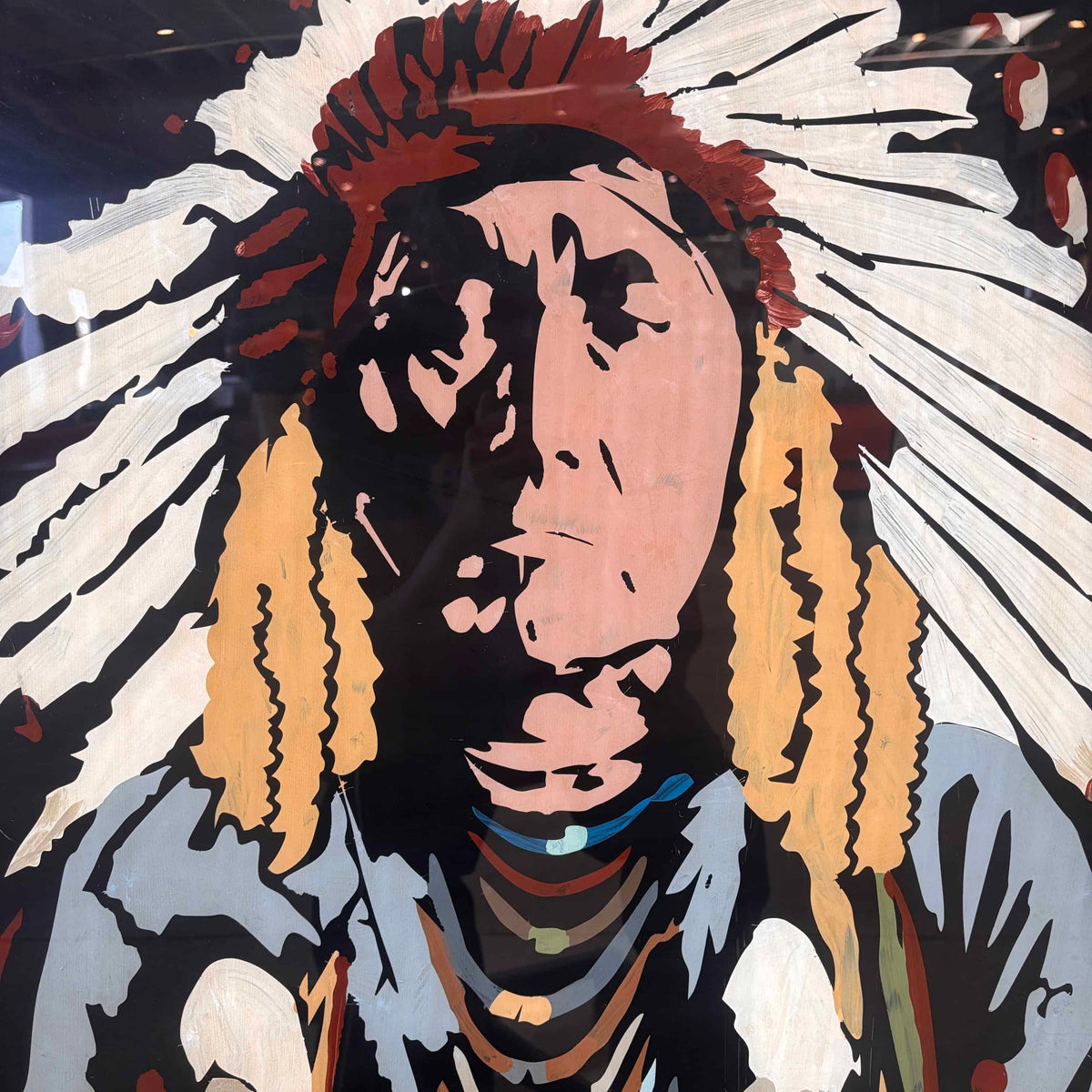 Reverse Painted Window Indian Chief