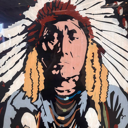 Reverse Painted Window Indian Chief