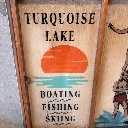 Antique Window Reverse Painted Water Skiing