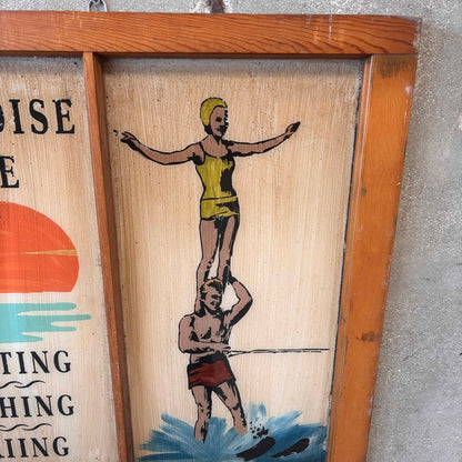 Antique Window Reverse Painted Water Skiing