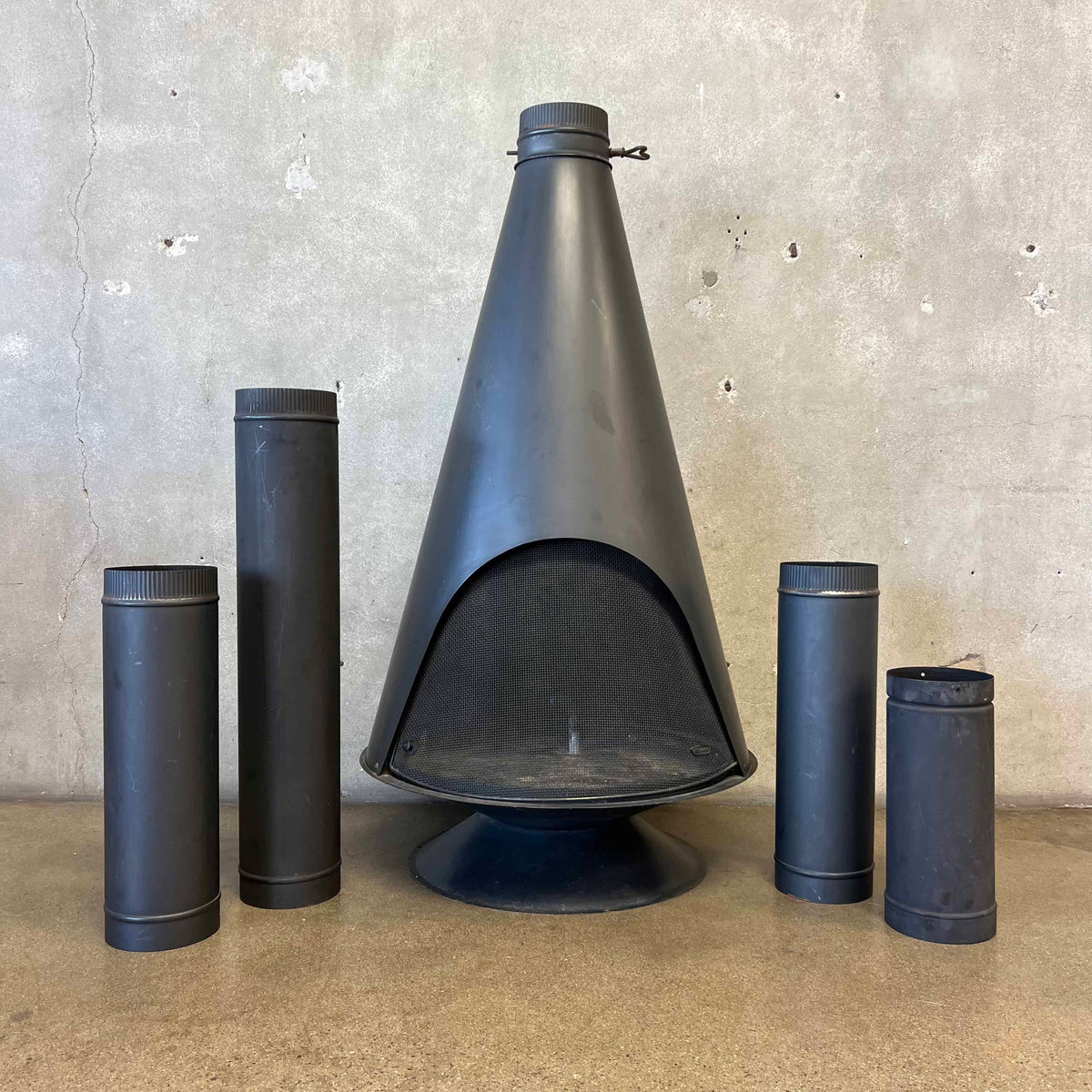 Vintage Mid Century Modern Conical Shaped Majestic Matte Black Fireplace