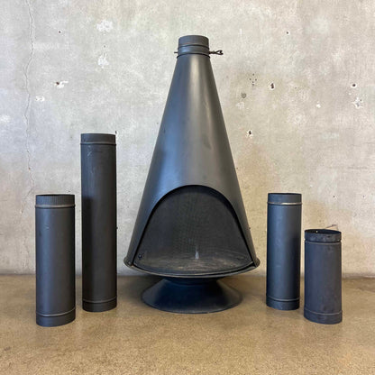 Vintage Mid Century Modern Conical Shaped Majestic Matte Black Fireplace