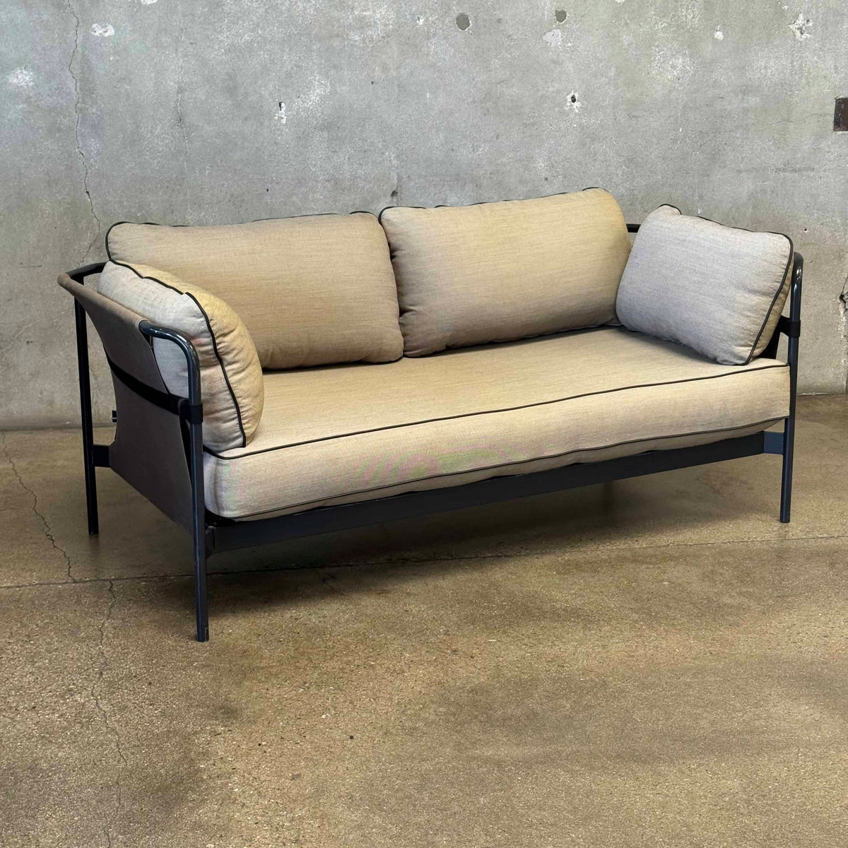 Two Seater Sleep Sofa With Metal Frame By Hay Can 2.0 Olive Green & Gray