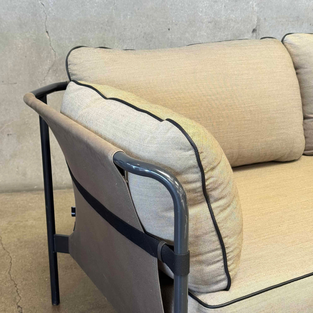 Two Seater Sleep Sofa With Metal Frame By Hay Can 2.0 Olive Green & Gray