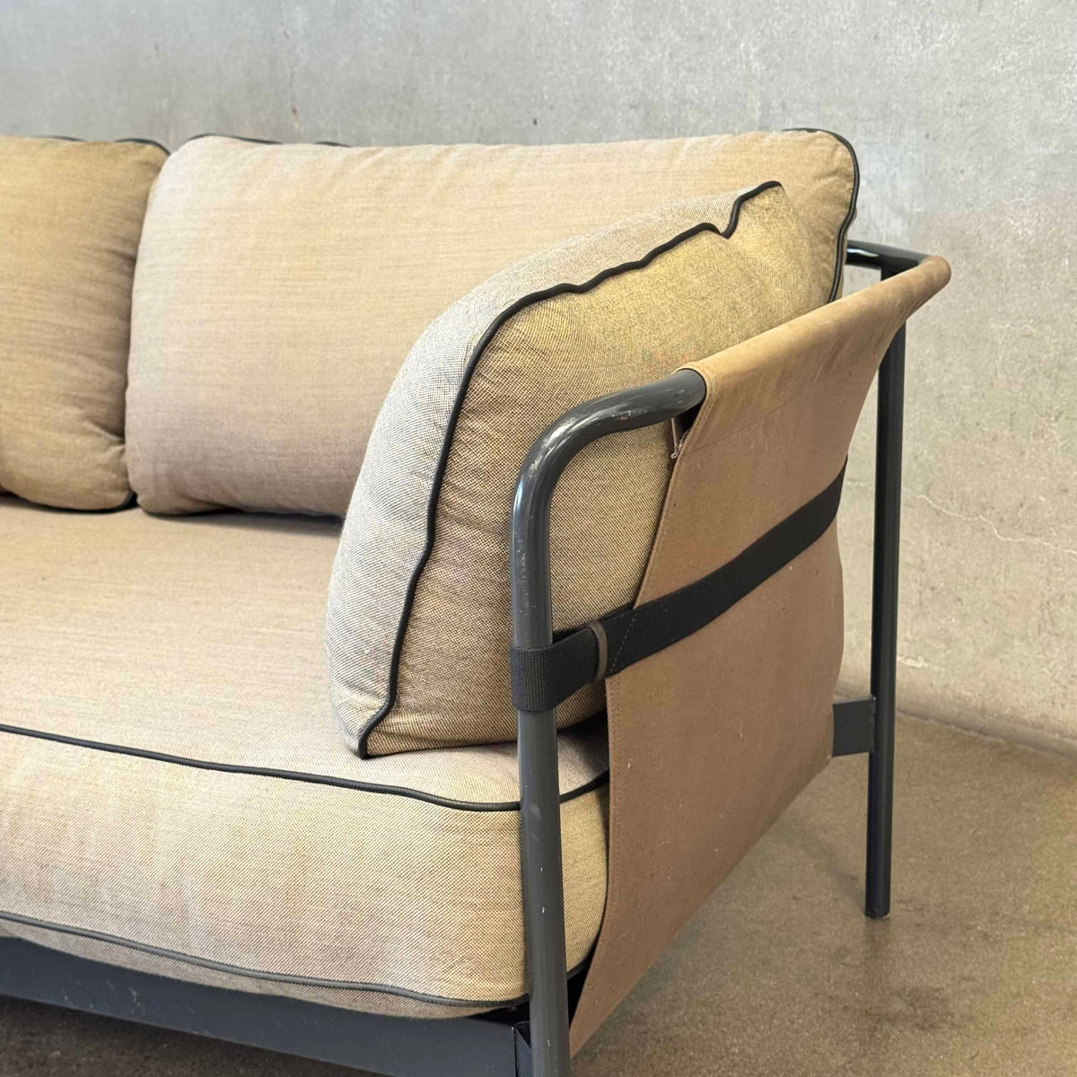 Two Seater Sleep Sofa With Metal Frame By Hay Can 2.0 Olive Green & Gray