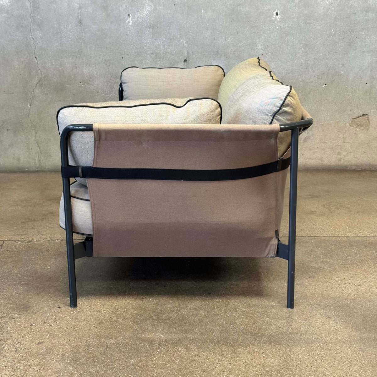 Two Seater Sleep Sofa With Metal Frame By Hay Can 2.0 Olive Green & Gray