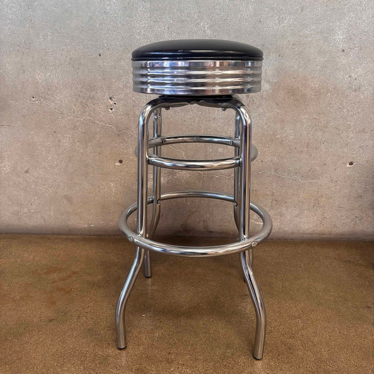 Barstool Black Vinyl Chrome Base Deco Style Swivel Seat #1