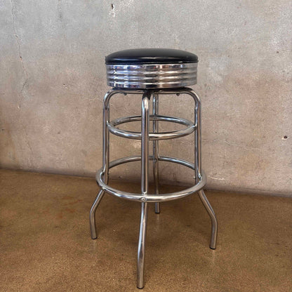 Barstool Black Vinyl Chrome Base Deco Style Swivel Seat #1