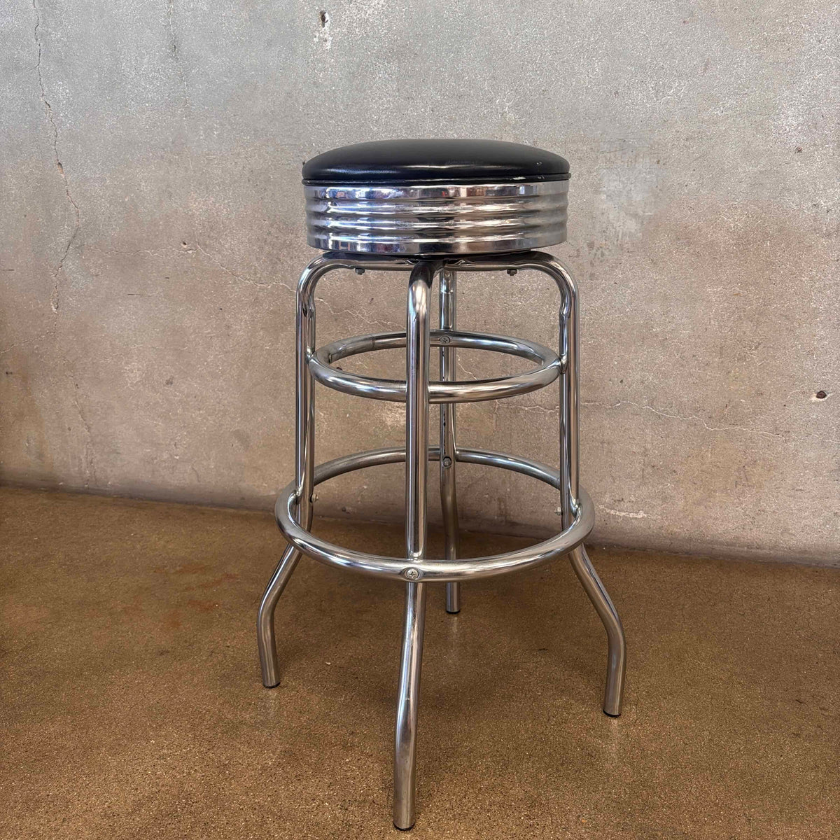 Barstool Black Vinyl Chrome Base Deco Style Swivel Seat #3