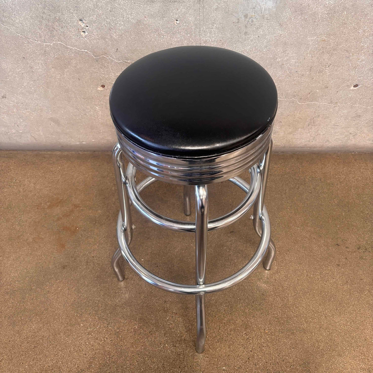 Barstool Black Vinyl Chrome Base Deco Style Swivel Seat #1