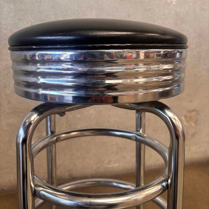Barstool Black Vinyl Chrome Base Deco Style Swivel Seat #1