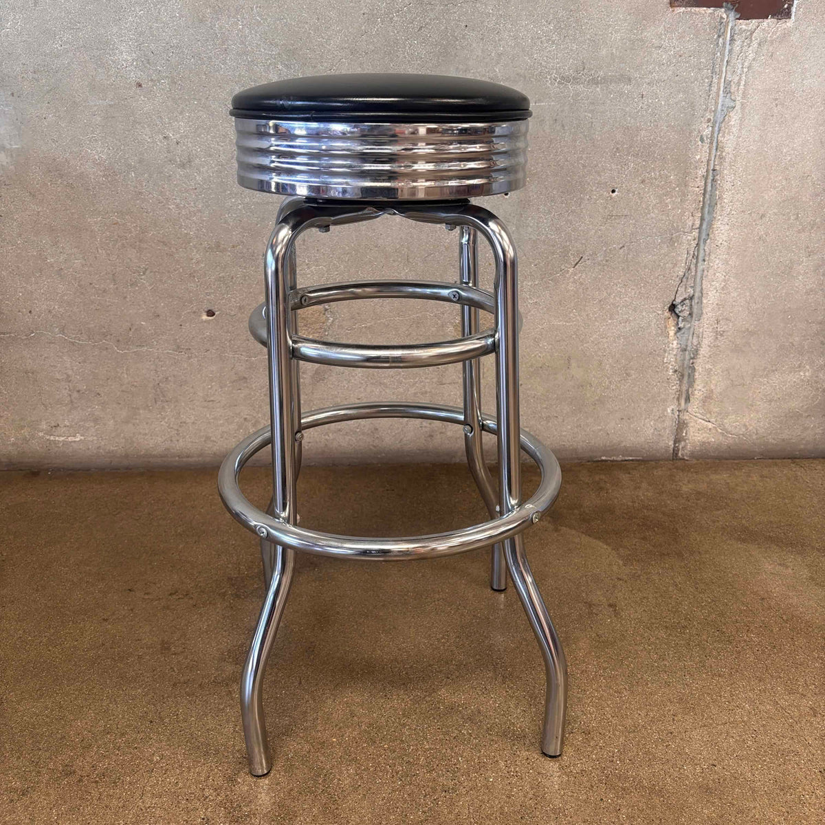 Barstool Black Vinyl Chrome Base Deco Style Swivel Seat #2