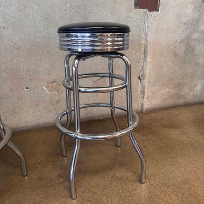 Barstool Black Vinyl Chrome Base Deco Style Swivel Seat #2
