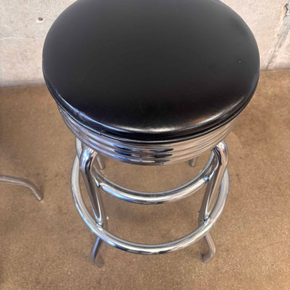 Barstool Black Vinyl Chrome Base Deco Style Swivel Seat #2