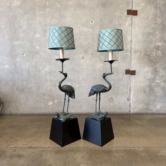 Vintage Crane on Turtle Floor Lamp Pair