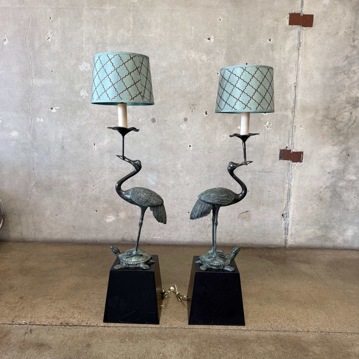 Vintage Crane on Turtle Floor Lamp Pair