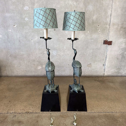 Vintage Crane on Turtle Floor Lamp Pair