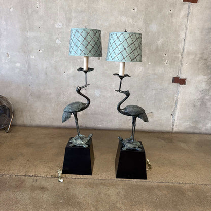 Vintage Crane on Turtle Floor Lamp Pair