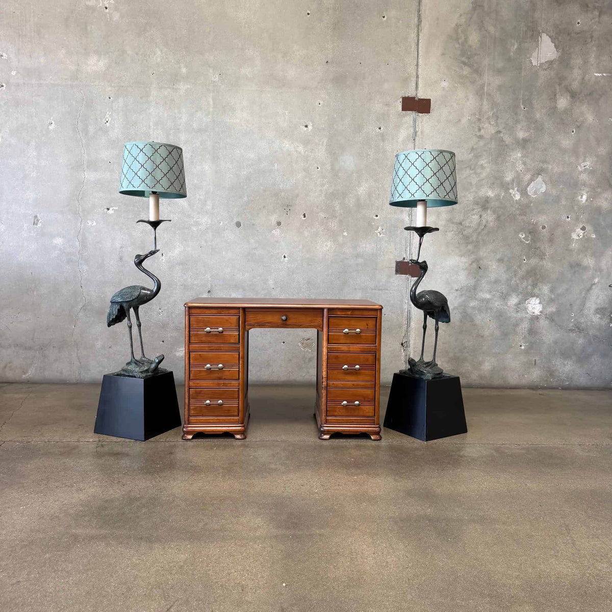 Vintage Crane on Turtle Floor Lamp Pair