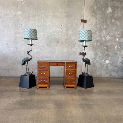 Vintage Crane on Turtle Floor Lamp Pair
