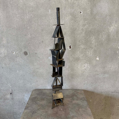 Vintage Abstract Brutalist Metal Sculpture
