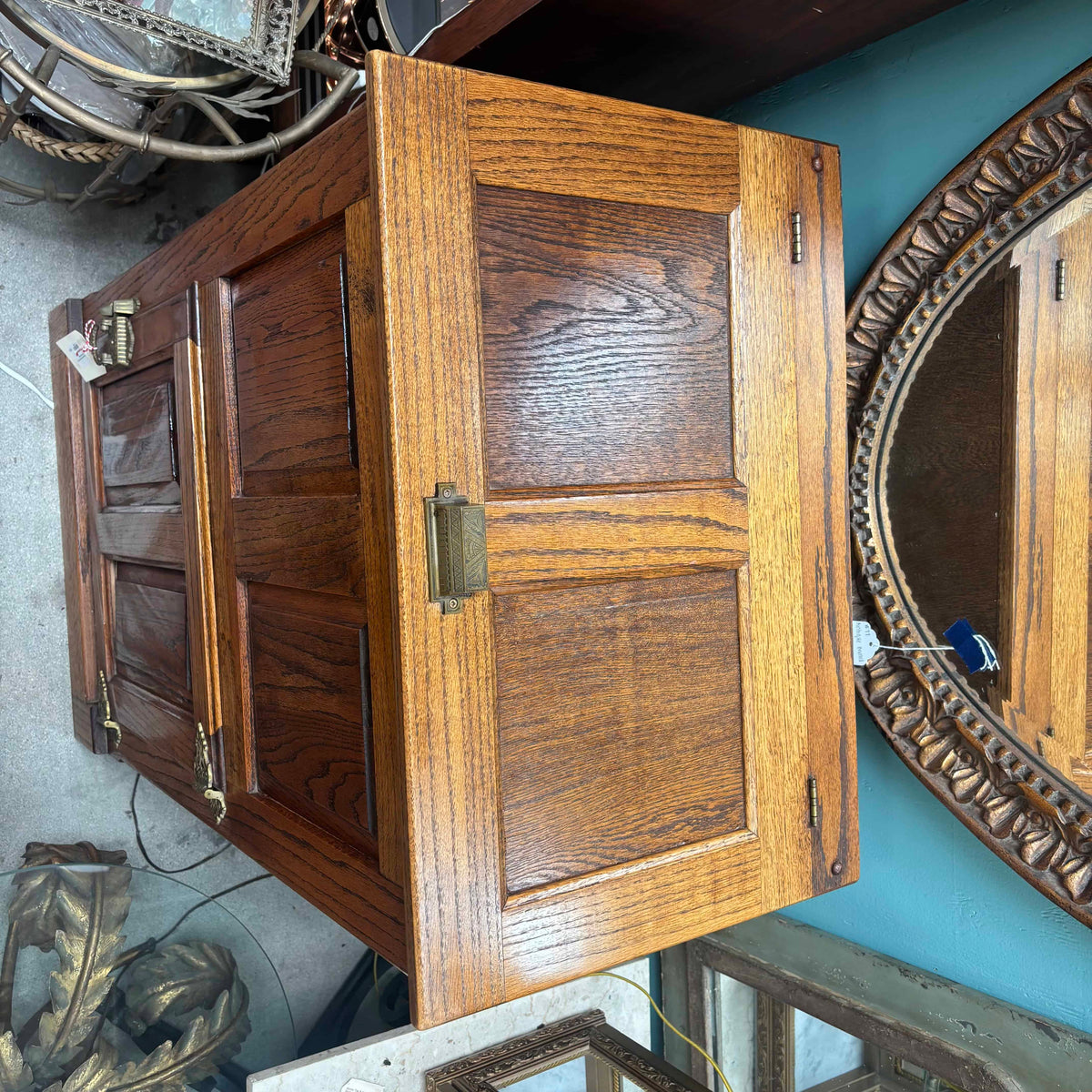 Vintage White Clad Style Oak Ice Box (Great Storage)