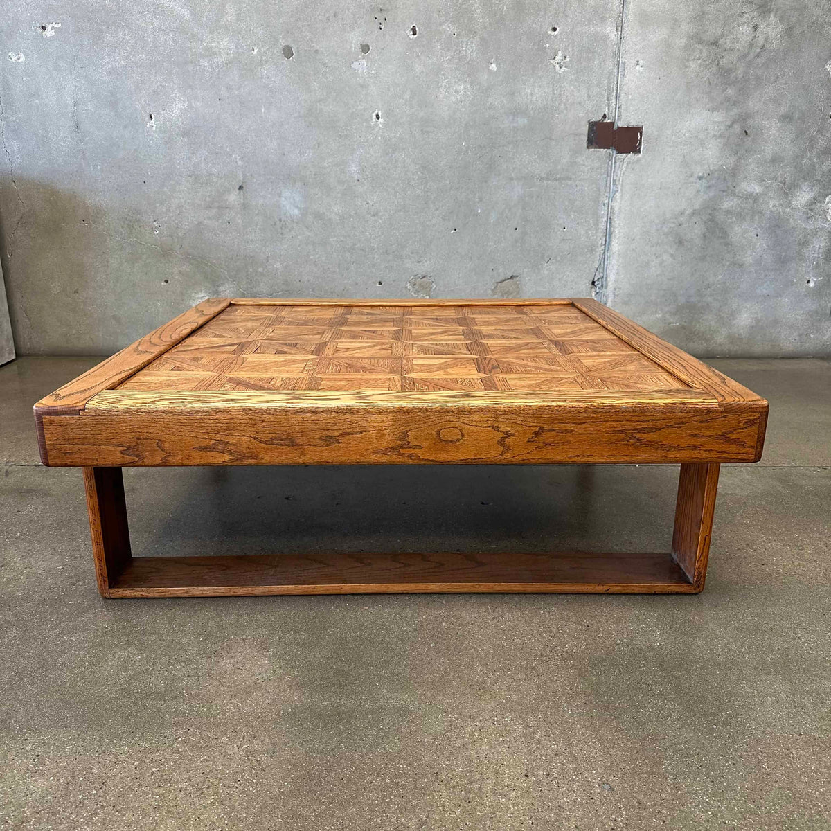 Vintage Solid Oak Parquet Coffee Table