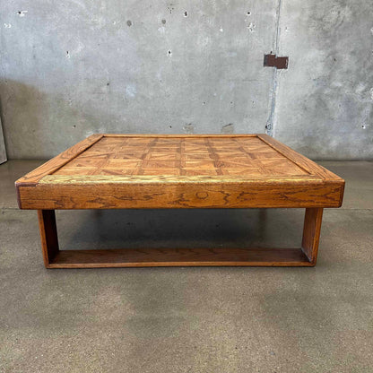 Vintage Solid Oak Parquet Coffee Table
