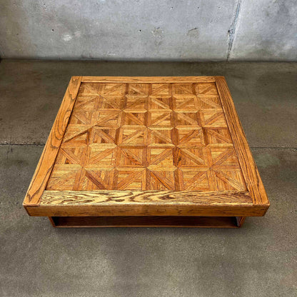 Vintage Solid Oak Parquet Coffee Table