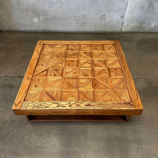 Vintage Solid Oak Parquet Coffee Table