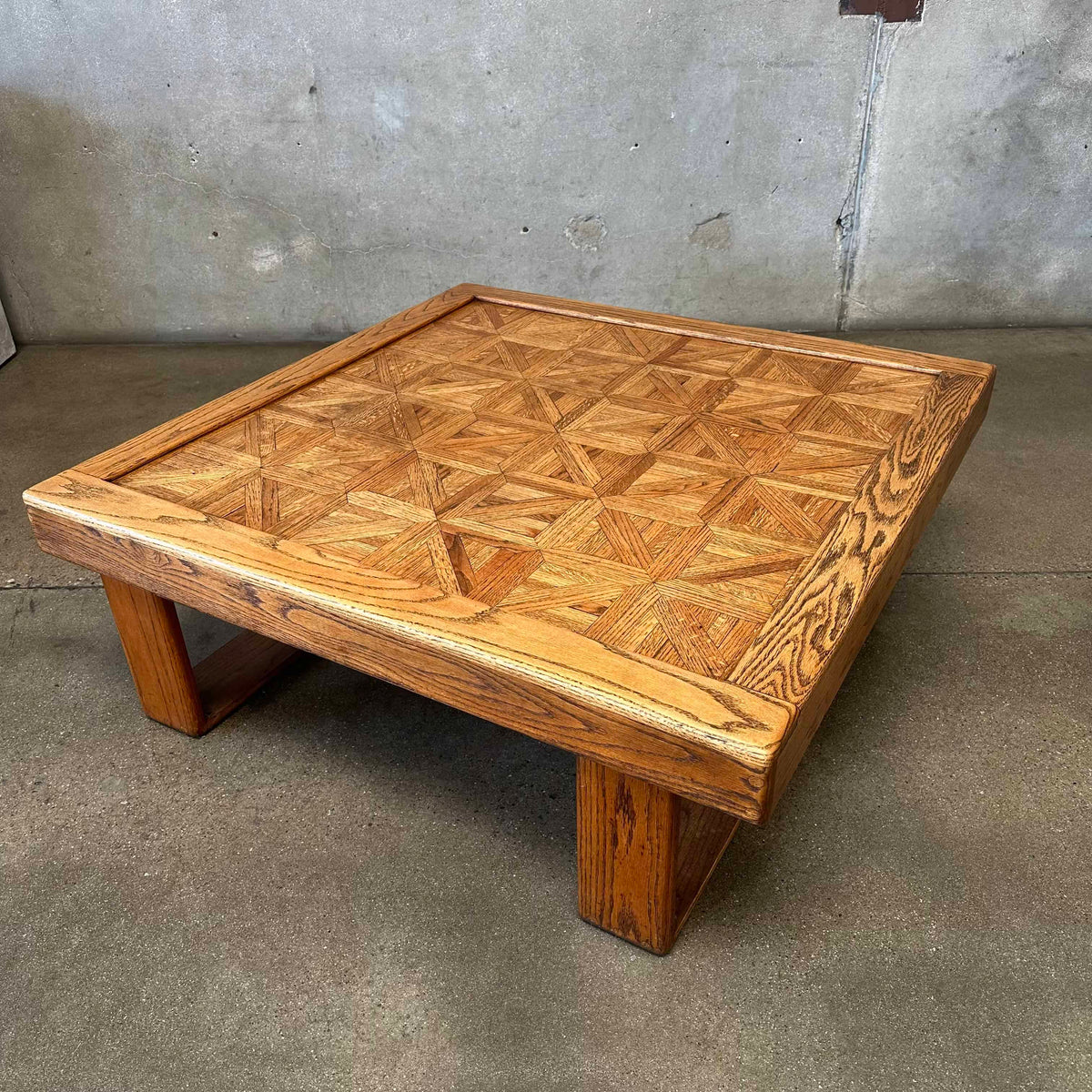 Vintage Solid Oak Parquet Coffee Table