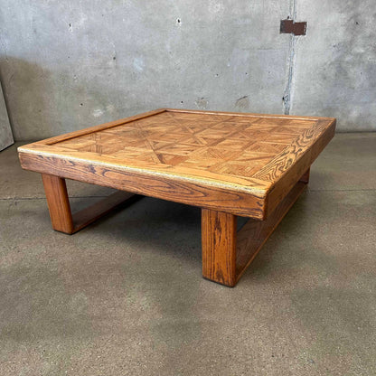 Vintage Solid Oak Parquet Coffee Table