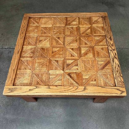 Vintage Solid Oak Parquet Coffee Table