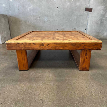 Vintage Solid Oak Parquet Coffee Table