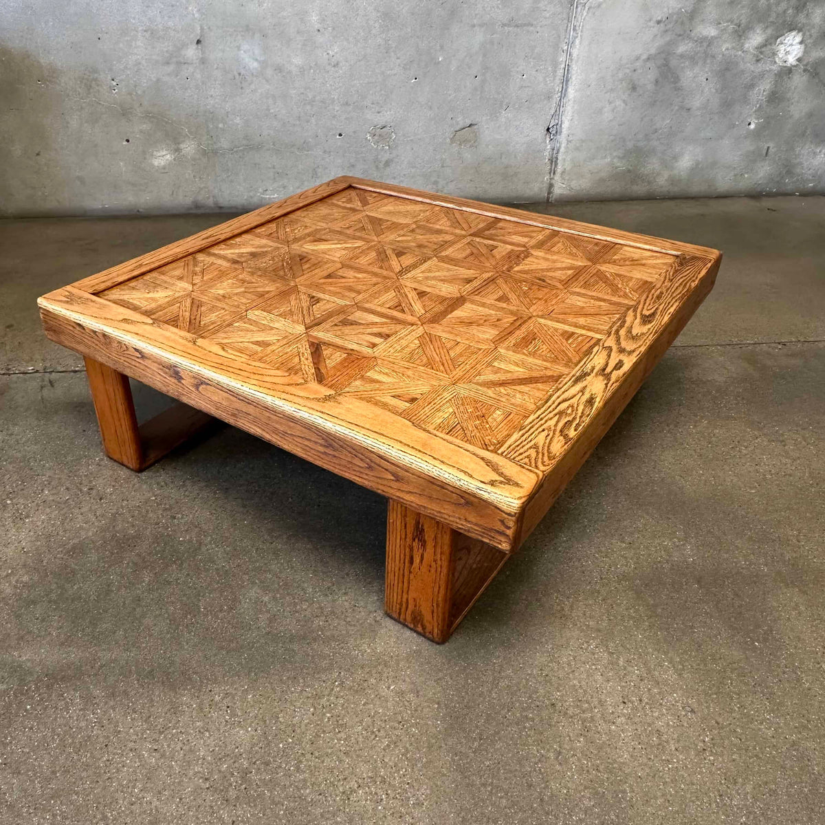 Vintage Solid Oak Parquet Coffee Table