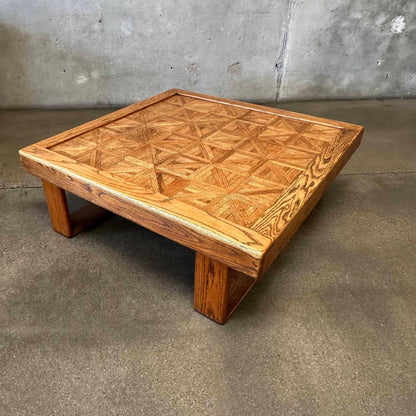 Vintage Solid Oak Parquet Coffee Table