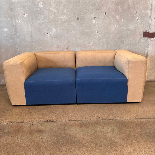 New Hay Mags Loveseat Sofa Two tone Beige/Blue Wool Fabric