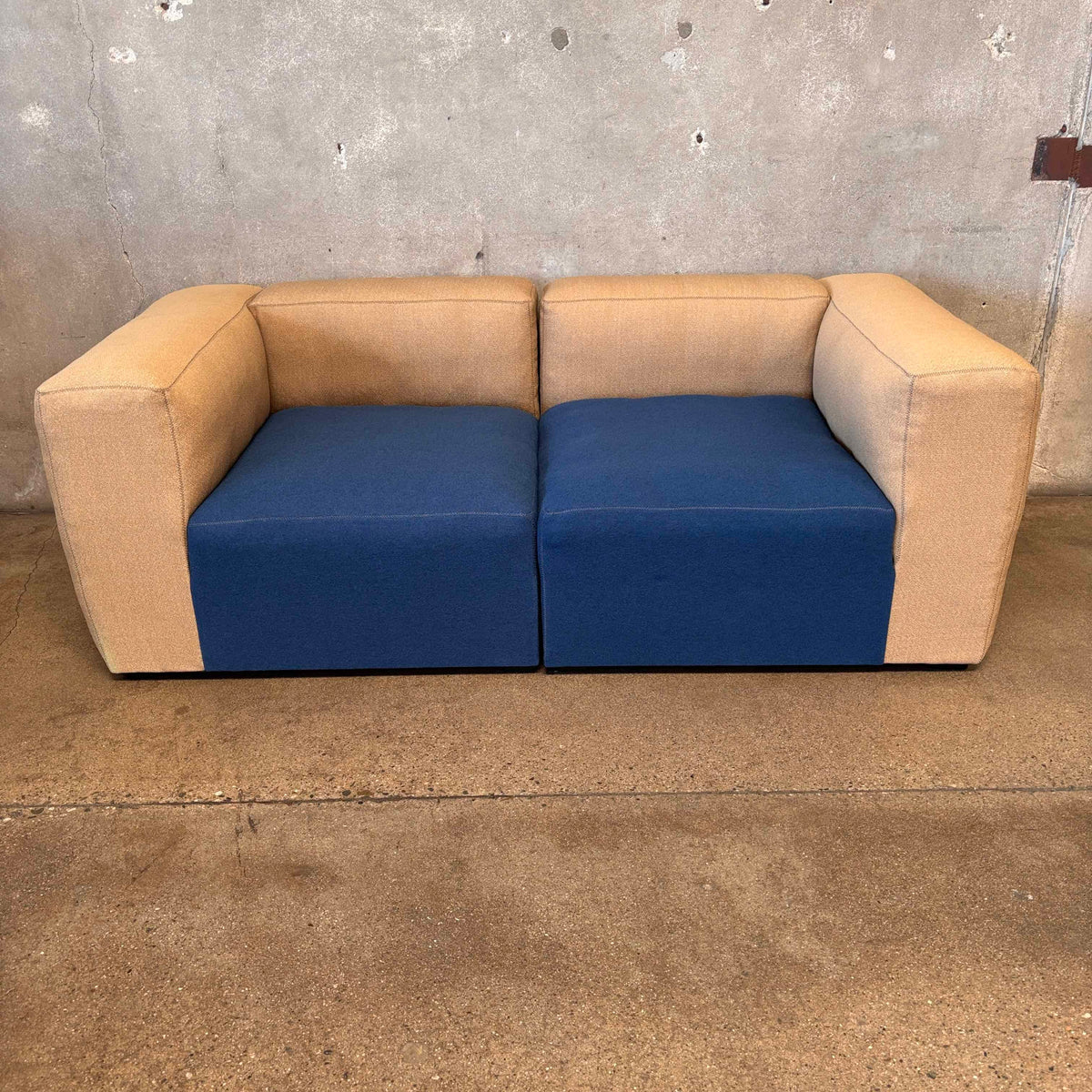 New Hay Mags Loveseat Sofa Two tone Beige/Blue Wool Fabric