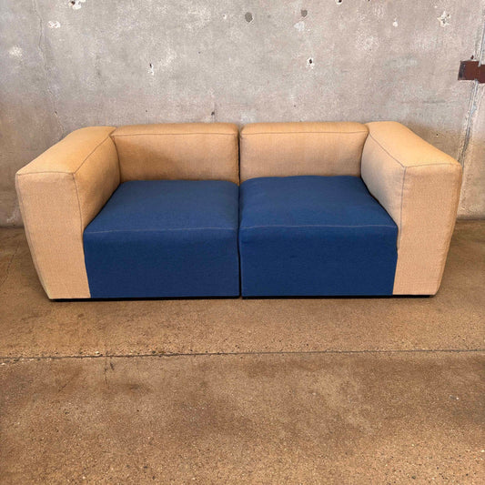 New Hay Mags Loveseat Sofa Two tone Beige/Blue Wool Fabric