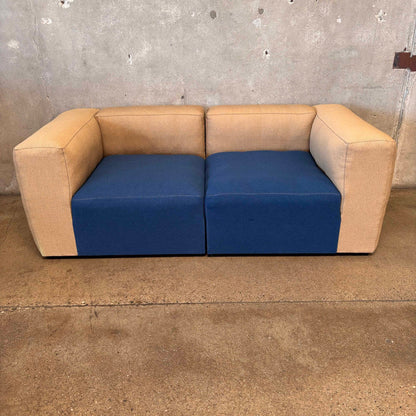 New Hay Mags Loveseat Sofa Two tone Beige/Blue Wool Fabric