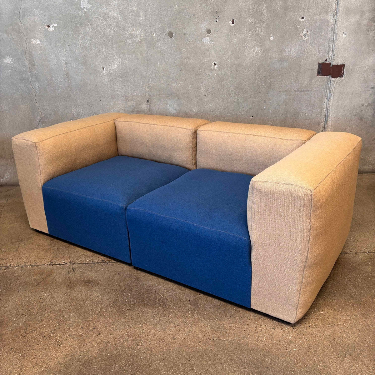 New Hay Mags Loveseat Sofa Two tone Beige/Blue Wool Fabric