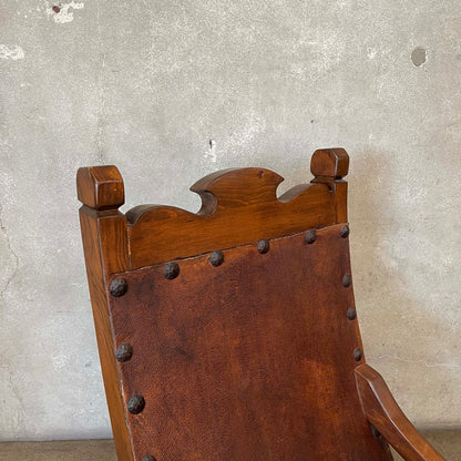 Vintage Mexican Butaque Leather/ Wood Chairs