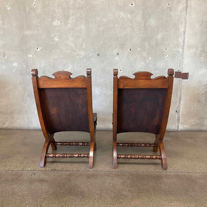 Vintage Mexican Butaque Leather/ Wood Chairs