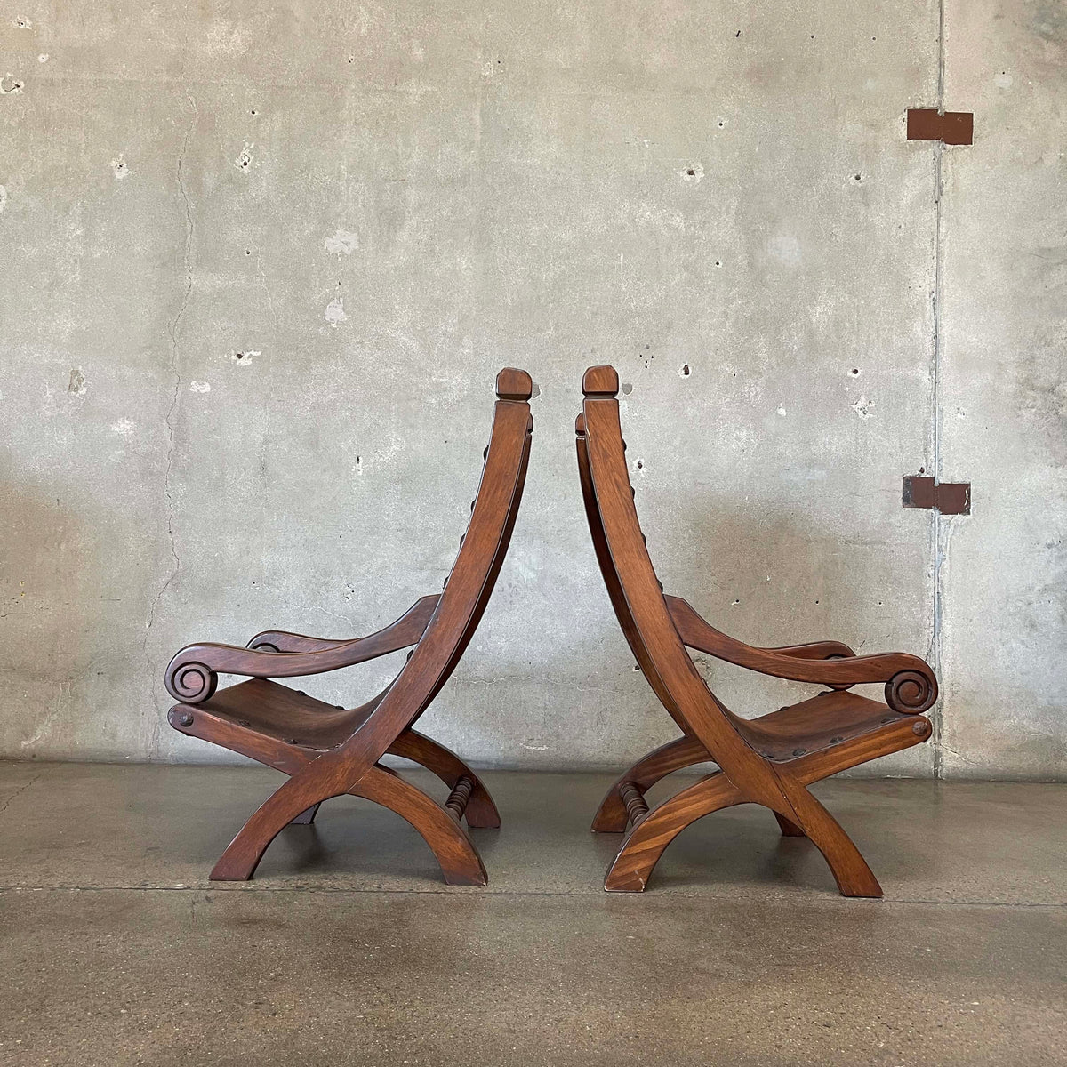 Vintage Mexican Butaque Leather/ Wood Chairs