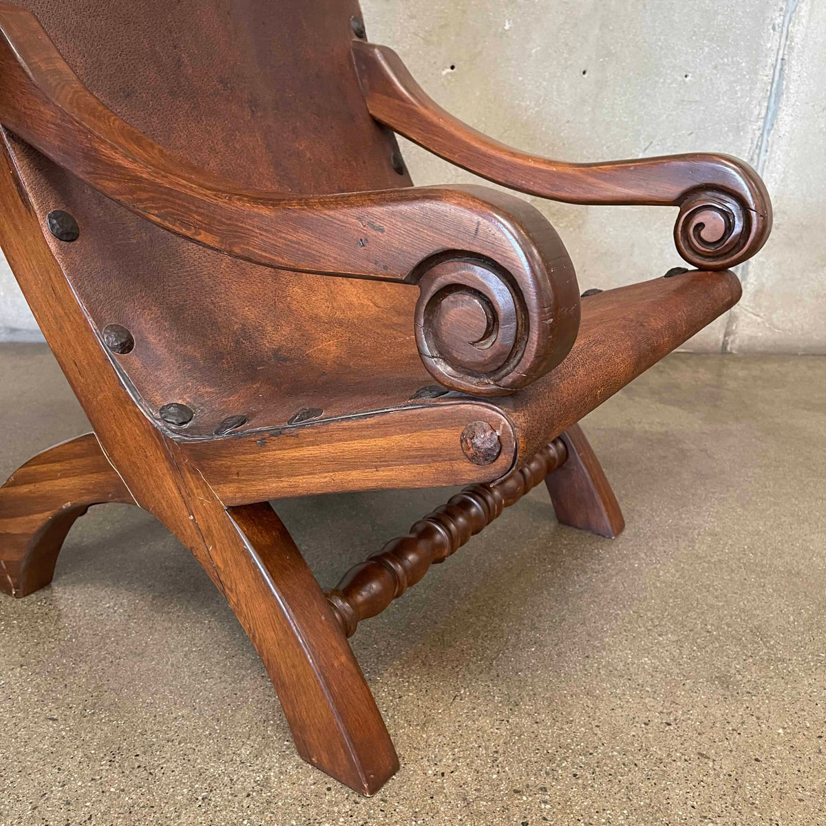 Vintage Mexican Butaque Leather/ Wood Chairs