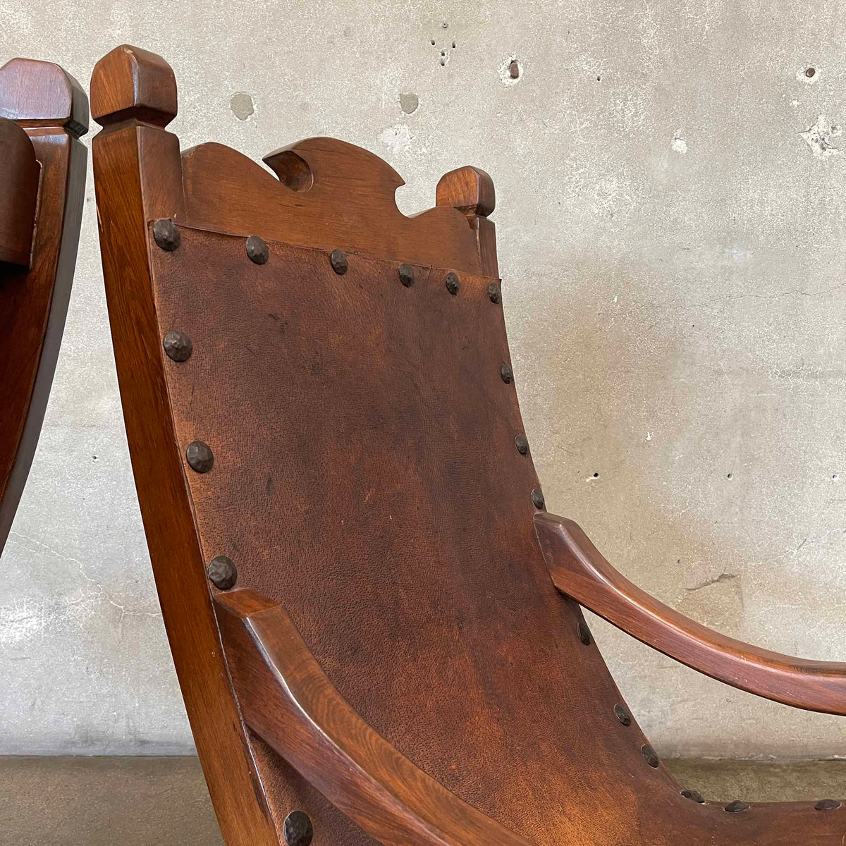 Vintage Mexican Butaque Leather/ Wood Chairs