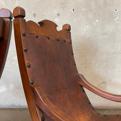 Vintage Mexican Butaque Leather/ Wood Chairs
