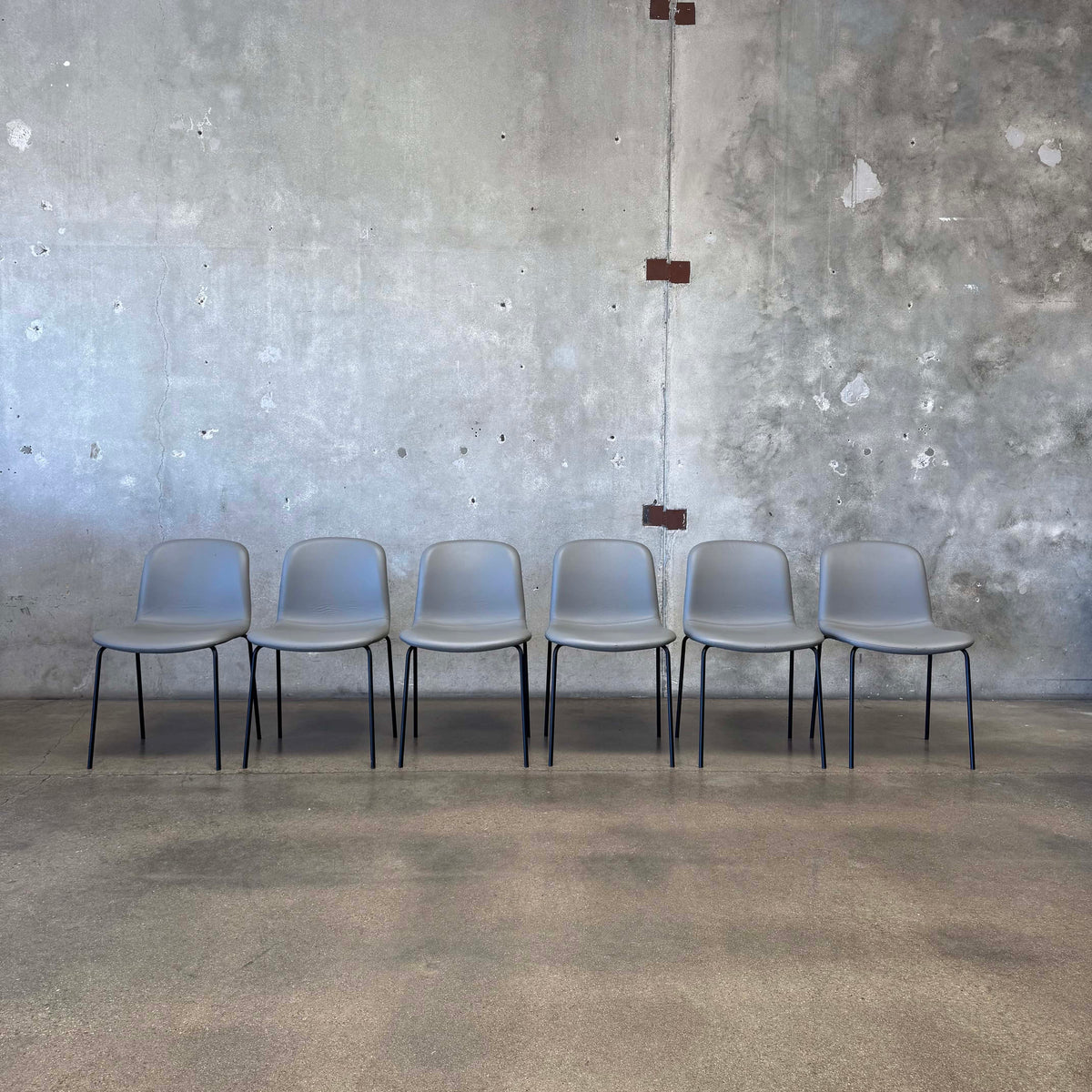 Set Of Six Leather + Steel "Bacco" Chairs By Omar De Biaggio For Design Within Reach
