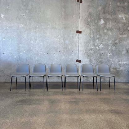 Set Of Six Leather + Steel "Bacco" Chairs By Omar De Biaggio For Design Within Reach