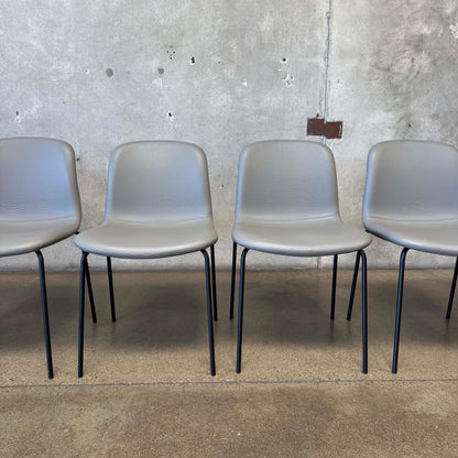 Set Of Six Leather + Steel "Bacco" Chairs By Omar De Biaggio For Design Within Reach